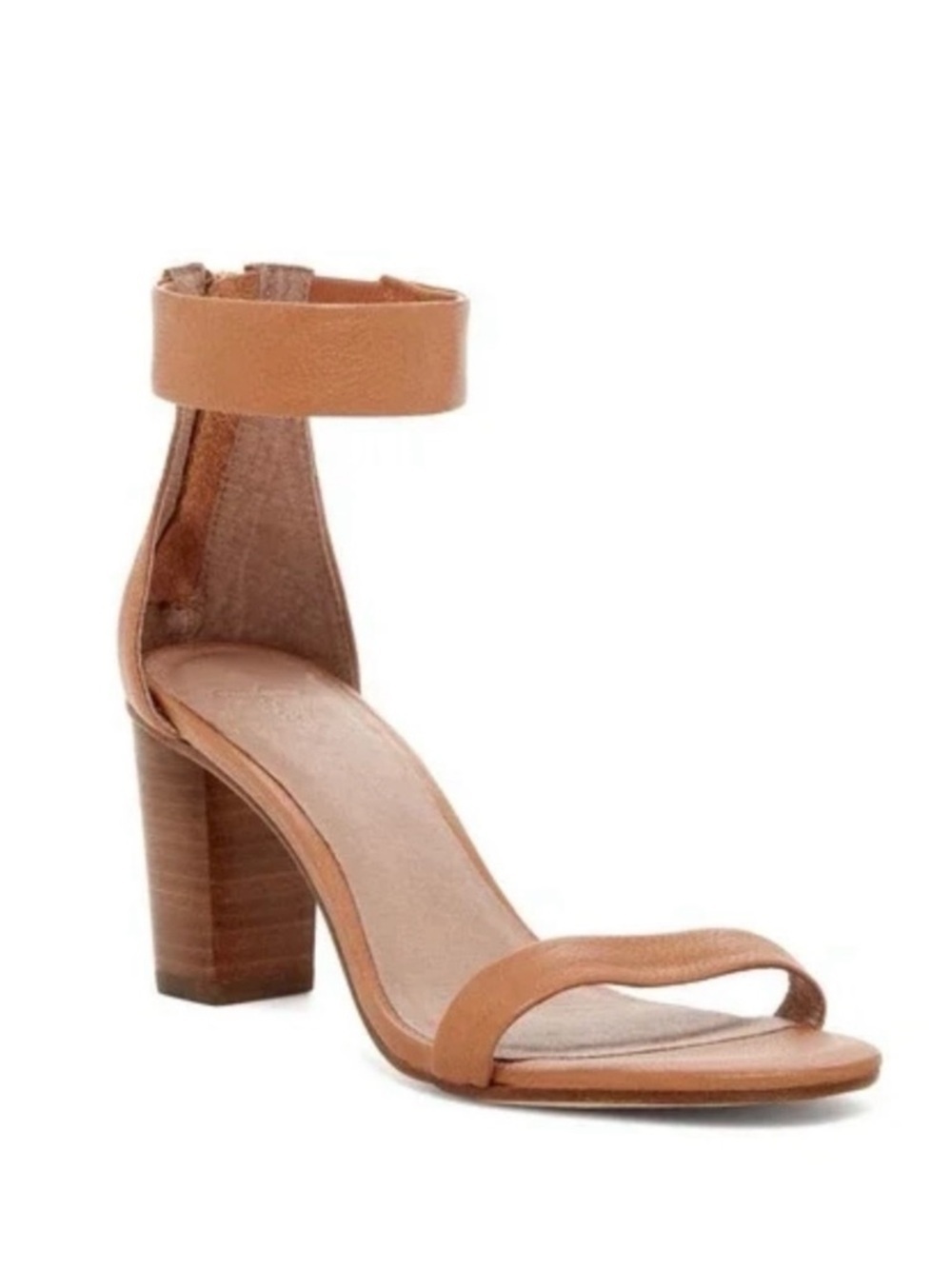 Joie Loueze Leather Ankle Strap Sandal Wood Block Heel In Tobacco, Size 10 (40)